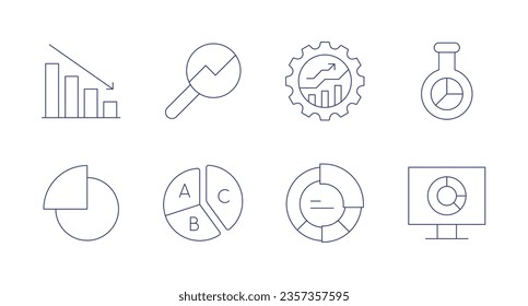 Statistics icons. Editable stroke. Containing loss, magnifying glass, management, market research, pie chart.