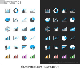 Statistics icons light and dark theme. 48x48 Pixel perfect.