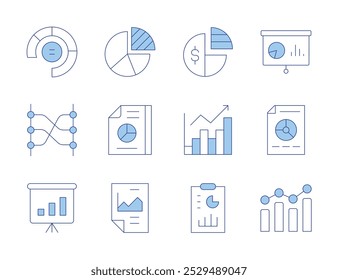 Statistics icons. Line Duotone style, editable stroke. presentation, report, statistics, pie graphic, pie chart, relation.