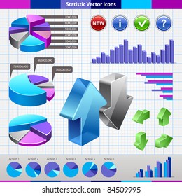 Statistics Icons Set With Charts, Labels And Other Graphic Elements