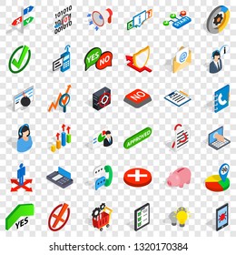 Statistics icons set. Isometric style of 36 statistics vector icons for web for any design