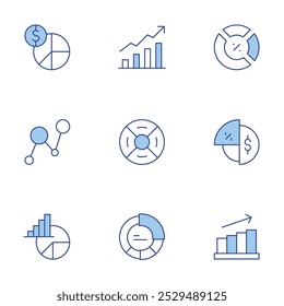 Statistics icons set. Line Duotone style, editable stroke. infographics, pie chart, stats, money management.