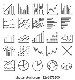 Statistics icons. A set of linear web elements. Simple Graphic, Pie Chart, Column Chart. Vector illustration