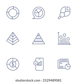 Statistics icons set. Thin Line style, editable stroke. pie chart, regression, statistic, pyramid chart, pyramid, shareholder, smartphone.