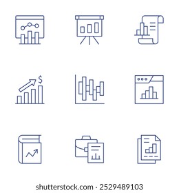 Statistics icons set. Thin Line style, editable stroke. analytics, business report, statistics, bar chart, book, briefcase.