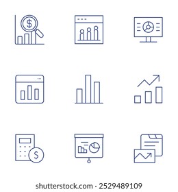 Statistics icons set. Thin Line style, editable stroke. analytics, bar chart, calculator, chart.