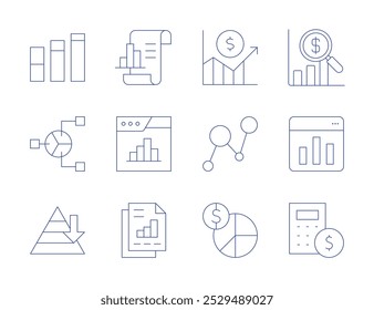 Statistics icons. Thin Line style, editable stroke. graphic, grow, infographics, maslow pyramid, money management, analytics, bar chart, business report, calculator, statistics.