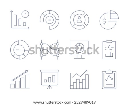 Statistics icons. Thin Line style, editable stroke. pie chart, relation, report, statistics, decrease, demographic.