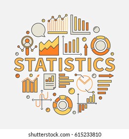 Statistics illustration. Vector round colorful creative symbol made with icons of graphs and diagrams