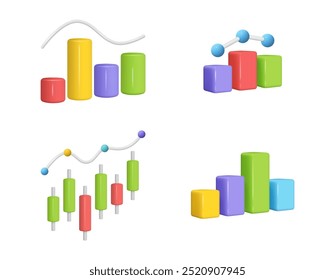Statistics and infographic sign in cartoon design. Vector business chart graph. Financial report and graphic investment, profit and marketing diagram, information pie 3D vector illustration