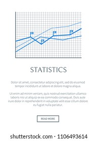 Statistics information on growing blue infographic, vector illustration, grid and text, push button, flags set on line, statistical data, color chart