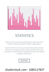 Statistics internet page and text sample and letterings, button and stat information in visual form, vector illustration, isolated on white