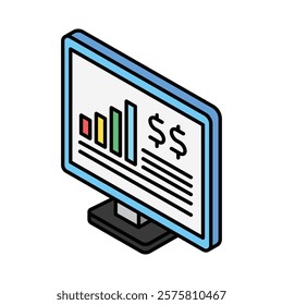 Statistics isometric 3D color line. use for modern concept, print, UI, UX kit, web and app development. Vector EPS 10, related to education, business, finance, investment.