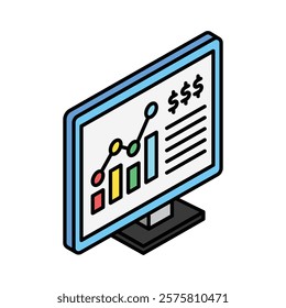 Statistics isometric 3D color line. use for modern concept, print, UI, UX kit, web and app development. Vector EPS 10, related to education, business, finance, investment.