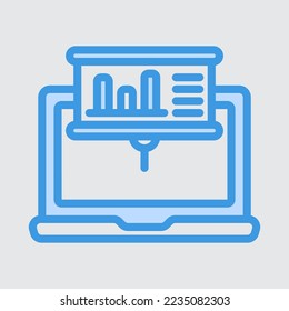 Statistics laptop icon in blue style, use for website mobile app presentation