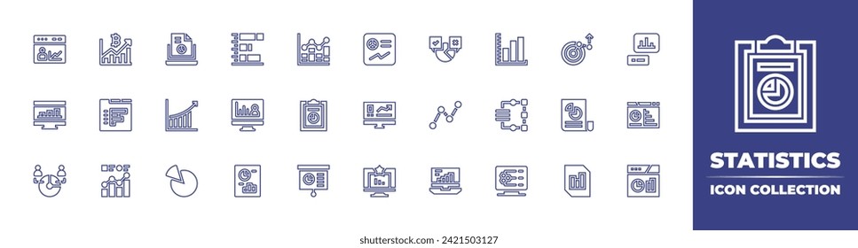 Statistics line icon collection. Editable stroke. Vector illustration. Containing bar chart, statistics, data analytics, statistic, report, polling, line graph, stats, pie chart, analysis.