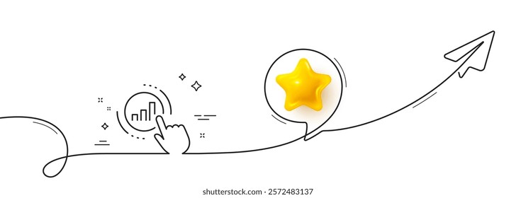 Statistics line icon. Continuous line with share plane. Column chart sign. Growth graph diagram symbol. 3d star in speech bubble. Graph chart single line ribbon. Loop curve pattern. Vector