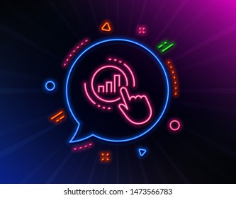 Statistics line icon. Neon laser lights. Column chart sign. Growth graph diagram symbol. Glow laser speech bubble. Neon lights chat bubble. Banner badge with graph chart icon. Vector