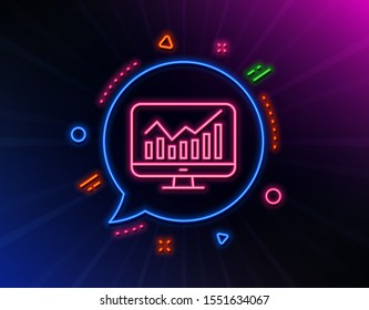 Statistics line icon. Neon laser lights. Data analysis sign. Business strategy. Glow laser speech bubble. Neon lights chat bubble. Banner badge with statistics icon. Vector