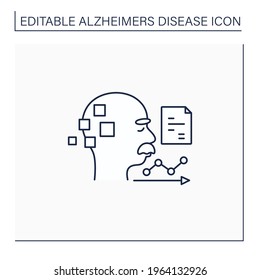 Icono de línea de estadísticas. Enfermedades de Alzheimer estadístico. Número de personas enfermas. Concepto de trastorno neurológico.Ilustración vectorial aislada.Accidente cerebral editable