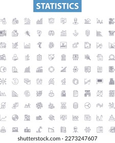 Statistics line icons, signs set. Statistics, data, analysis, samples, population, variation, mean, median, mode outline vector illustrations.