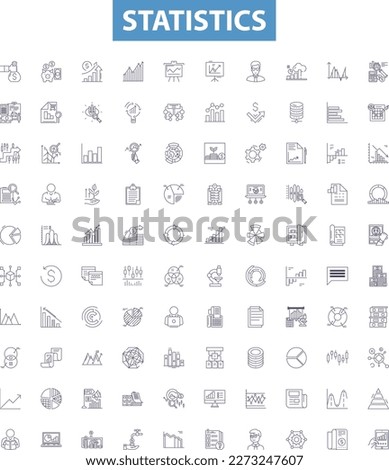 Statistics line icons, signs set. Statistics, data, analysis, samples, population, variation, mean, median, mode outline vector illustrations.