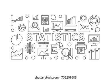 Statistics linear horizontal banner. Vector modern illustration made with chart and graph line icons on white background