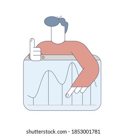 Statistics manager. Illustration for online sales department, for promote business. People remote work on the home. Vector flat illustration, a office stuff
