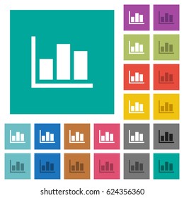 Statistics multi colored flat icons on plain square backgrounds. Included white and darker icon variations for hover or active effects.
