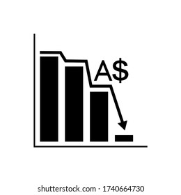 Statistics on income losses and decreases in money,
The money symbol with the down arrow. Lower cost icon. vector illustration of financial crisis, business crisis. Stroke that can be edited.