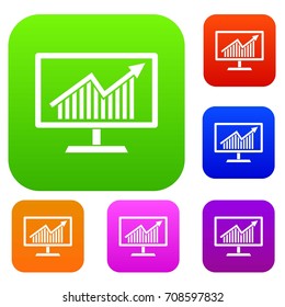 Statistics on monitor set icon in different colors isolated vector illustration. Premium collection