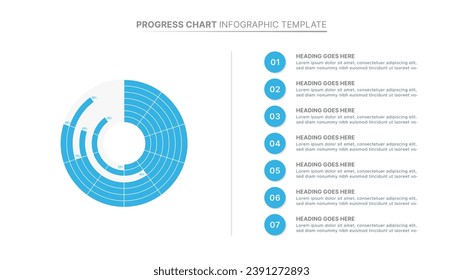 Statistische Prozentsätze für die Darstellung von Infografik-Design-Vorlage mit sieben Optionen