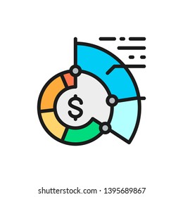 Statistics, pie chart, reports, graph, business plan flat color icon.