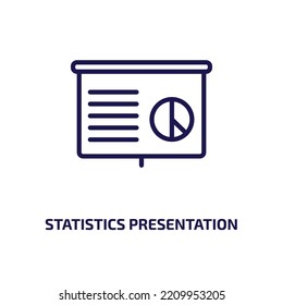 icono de presentación de estadísticas de la colección de negocios. Presentación de estadísticas lineales delgadas, presentación, icono de esquema de datos aislado en fondo blanco. Signo de presentación de estadísticas de vector de línea, 