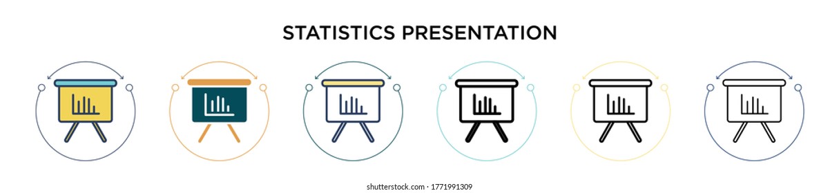 Statistics presentation icon in filled, thin line, outline and stroke style. Vector illustration of two colored and black statistics presentation vector icons designs can be used for mobile, ui, web