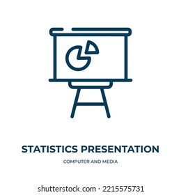 Statistics presentation icon. Linear vector illustration from computer and media collection. Outline statistics presentation icon vector. Thin line symbol for use on web and mobile apps, logo, print 