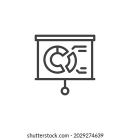 Statistics presentation screen line icon. linear style sign for mobile concept and web design. Projection screen with pie chart diagram outline vector icon. Symbol, logo illustration. Vector graphics