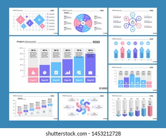 Statistics process, scatter, bar and percentage charts. Business and marketing concept. Infographic design set can be used for workflow layout, diagram, annual report, presentation, web design.
