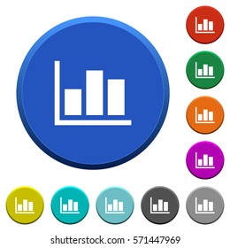 Statistics round color beveled buttons with smooth surfaces and flat white icons
