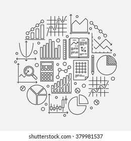 Statistics round illustration - vector symbol of data analysis or analytics. Business statistics background made with graph, bar, pie, diagram thin line signs 