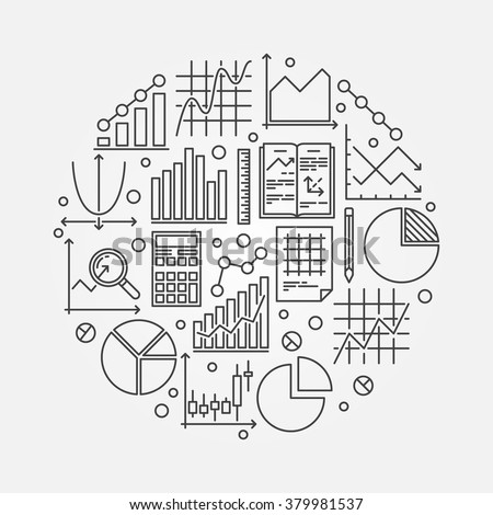 Statistics round illustration - vector symbol of data analysis or analytics. Business statistics background made with graph, bar, pie, diagram thin line signs 