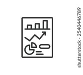 Statistics sheet, icon in line design. Statistics sheet, data analysis, report, chart, graphs, metrics, trends on white background vector. Statistics sheet editable stroke icon