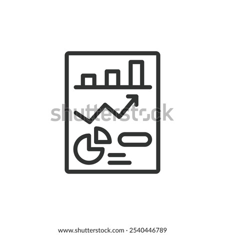 Statistics sheet, icon in line design. Statistics sheet, data analysis, report, chart, graphs, metrics, trends on white background vector. Statistics sheet editable stroke icon