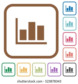 Statistics simple icons in color rounded square frames on white background