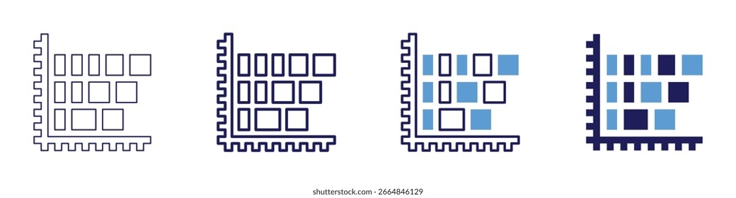 Icono de sitios de estadísticas en 4 estilos diferentes. Línea delgada, línea, línea en negrita, duotono. Estilo duotono. Trazo editable.