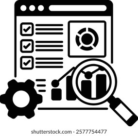 Statistics Status Summary vector icon design, Web hosting service Symbol, Computing machines Sign, Internet Application Management illustration, Checklist analysis from Previous project concept