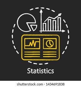 Statistics study, scientific research chalk concept icon. Chart, rising graphs thin line art idea. Analytics, metrics tools, data visualization, infographics. Vector isolated chalkboard illustration
