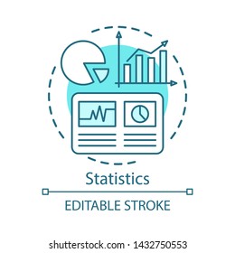 Statistics Study, Scientific Research Concept Icon. Pie Chart, Rising Graphs Idea Thin Line Illustration. Analytics, Data Visualization, Metrics Tools. Vector Isolated Outline Drawing. Editable Stroke