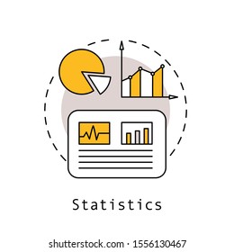 Statistics subject illustration - vector round symbol made of word Statistics and statistic thin line signs: graph, chart, diagram