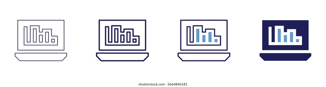 Icono de entrenamiento de estadísticas en 4 estilos diferentes. Línea delgada, línea, línea en negrita, duotono. Estilo duotono. Trazo editable.